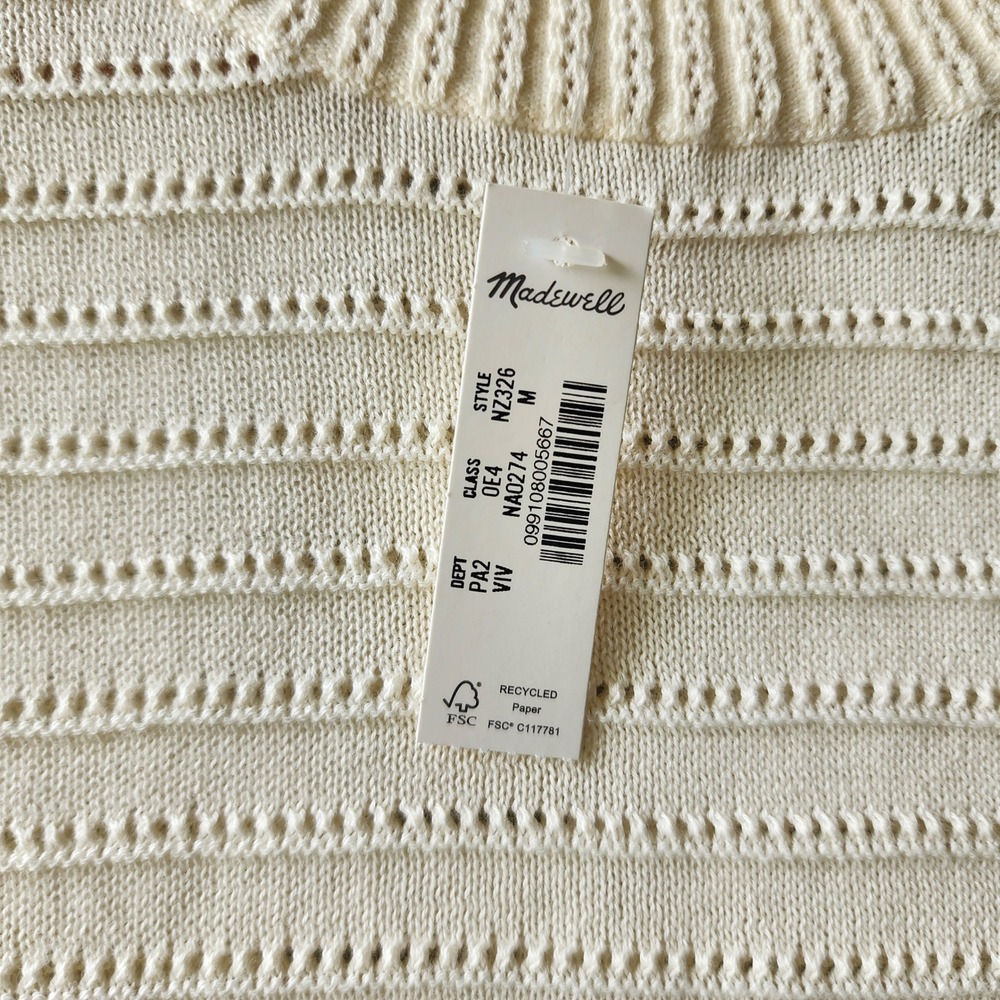 Madewell Womens Short Sleeve Size Medium Textural Stitch Crewneck Sweater Cream - Picture 5 of 10